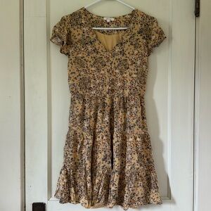 Maurices Light Yellow and Blue Floral Midi Dress XS